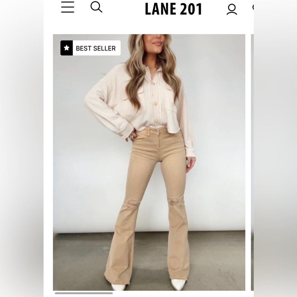 NWT Flare distressed denim tan pants